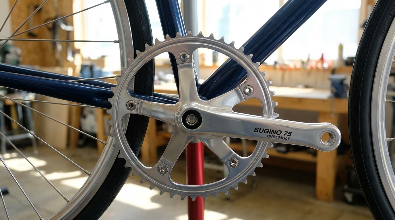 クロモリに似合うクランクは、結局「スギノ」か「デュラ」か。それとも「ブルーラグ」か。