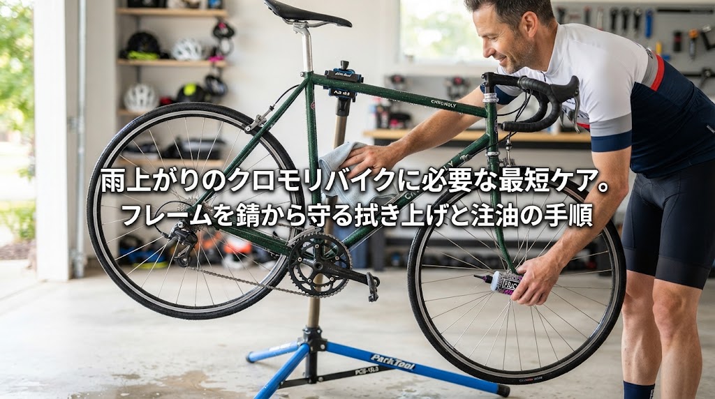 雨上がりのクロモリバイクに必要な最短ケア。フレームを錆から守る拭き上げと注油の手順