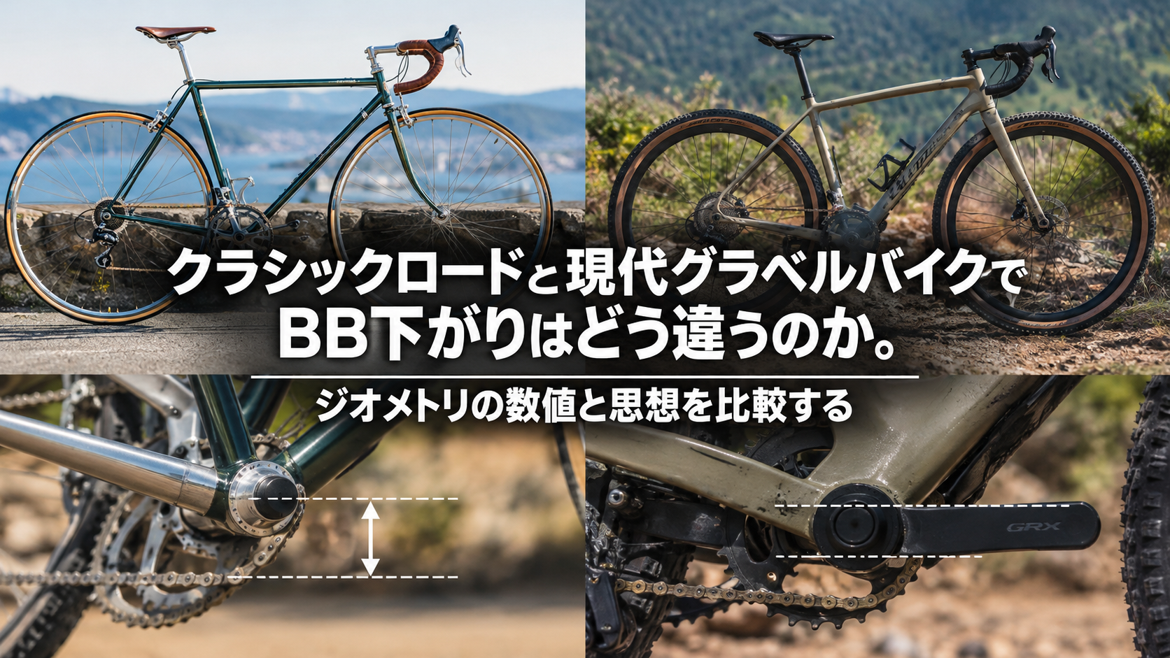 クラシックロードと現代グラベルバイクでBB下がりはどう違うのか。ジオメトリの数値と思想を比較する